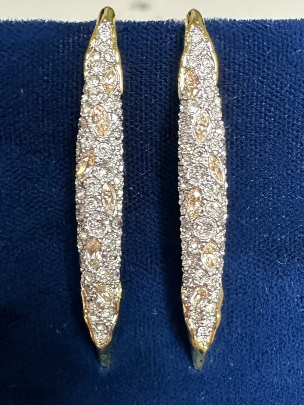 Alexis Bittar Solanales Two-Tone Crystal Pavé Spear Elongated Hoops Earrings